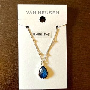 Van Heusen, NWT, 18” plus 3 “extender, with blue tear drop pendant